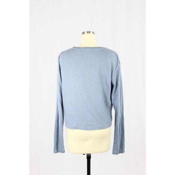 Aritzia DENIM FORUM The Kate Blue Cotton Boxy Long Sleeve Tee T-Shirt, Size M - Picture 3 of 11
